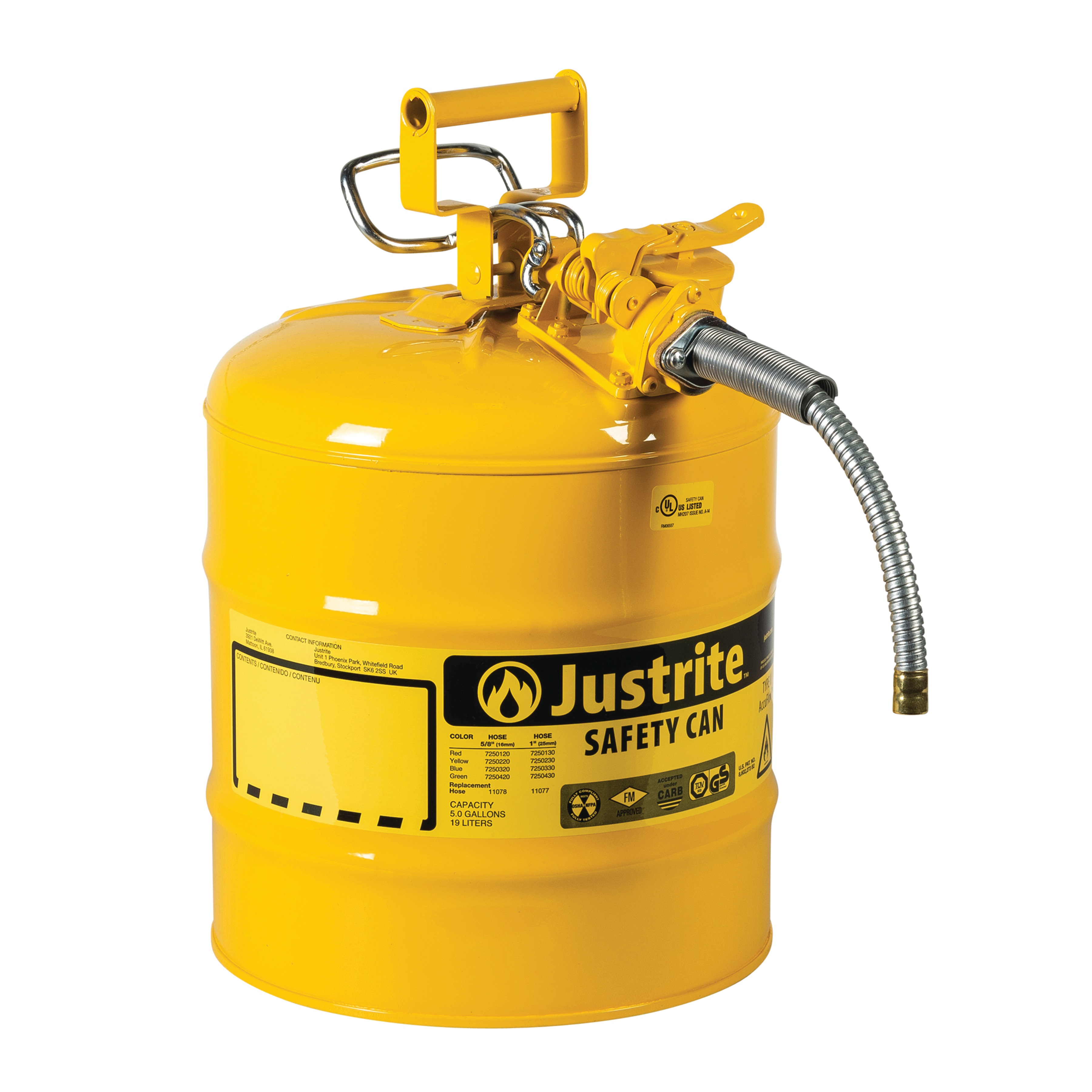 Justrite Type II AccuFlow™ Safety Cans Swinging Handle Yellow - Spill Containment